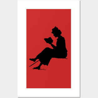 Reading outdoors: late Victorian - era silhouette of woman with book Posters and Art